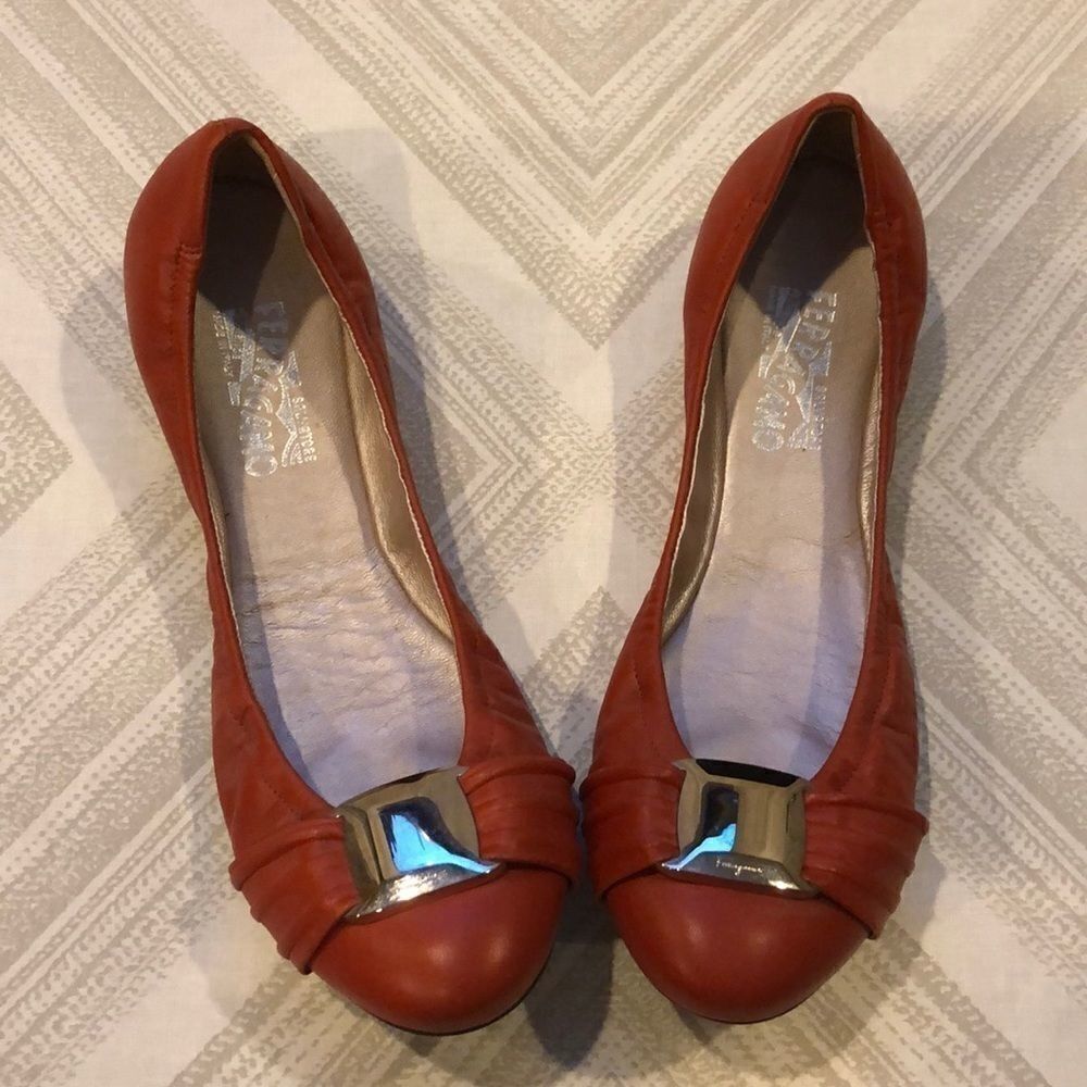 Salvatore Ferragamo Orange-Red Silver Emblem - Size 10.5